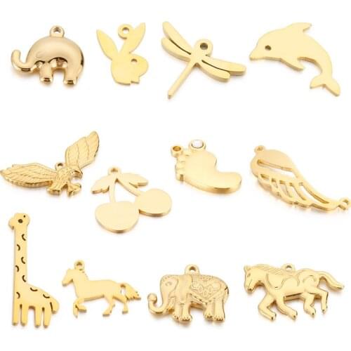 Stainless Steel Animal Giraffe Horse Elephant Cherry Connector For Womens Gift DIYJewelry Accessories Necklace Pendant