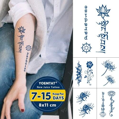 Juice Lasting Waterproof Temporary Tattoo Sticker Lotus Totem Anchor Flash Tatto Male Indian Character Body Art Fake Tatoo Women