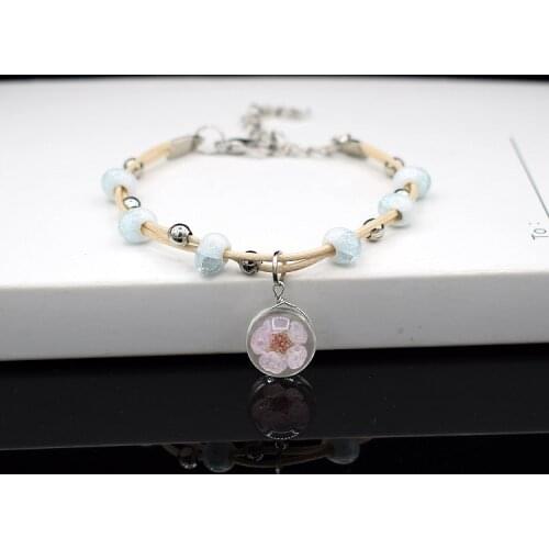 Dried flower bracelet small fresh lace flower plant specimen ceramic bracelet Peach Flower Bracelet multicolor