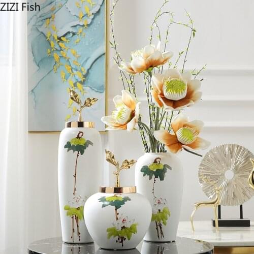 Modern Green Ceramic White Vase with Lid Wine Table Top Table Decoration Green Plant Dried Flowers Flowers Living Room Vase Home