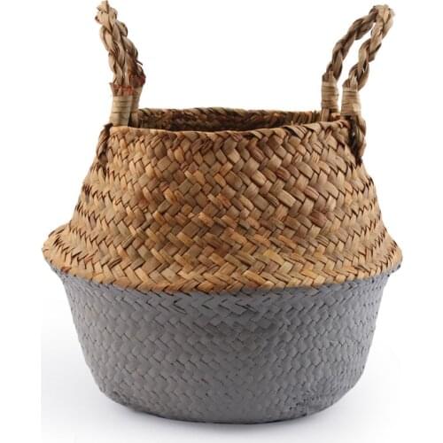 Boho Decor Seaweed Hand-woven Storage Basket Waterproof Plant Basket Flower Pot Wicker Breathable Laundry Basket