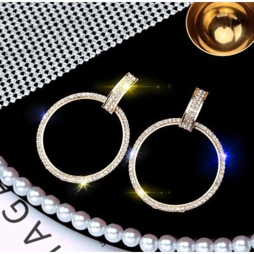 Accessories Crystal Round Luxury Earrings for Woman Holiday Party Daily Simple Elegant Earring