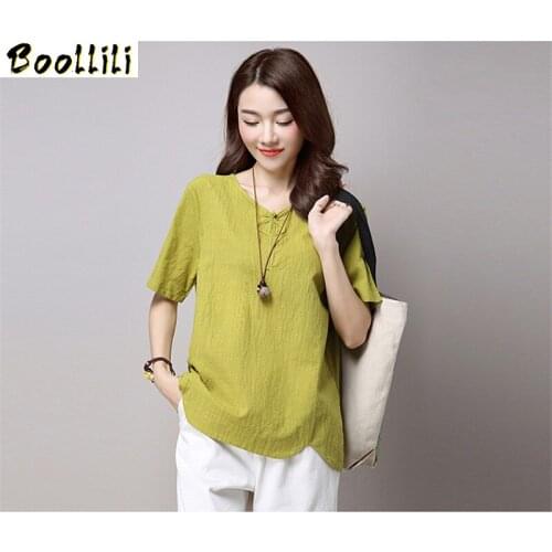 Boollili Camisetas Mujer Verano 2020 V-Neck Female T-shirt Women Plus Size Summer T-shirts Ladies Vintage Cotton T-shirt