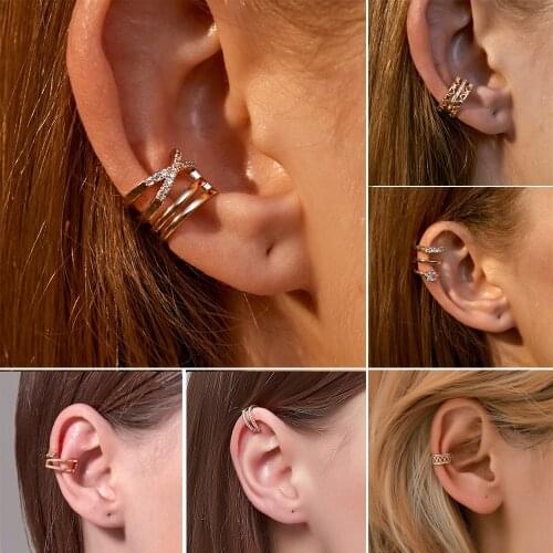 Retro Cross Zircon Multi-layer Ear Clips C-shaped Hollow Geometric Simple Non-pierced Earrings for Women Fashion Trend New 2021