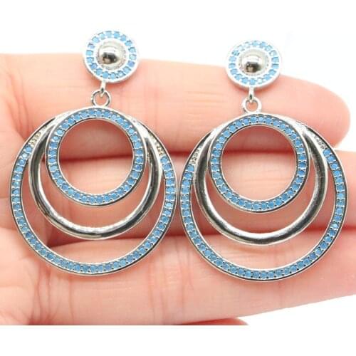 37x16mm 2021 European Style 18x13mm 14g Created Blue Aquamarine Smokey Topaz CZ For Women Daily Wear Silver Earrings