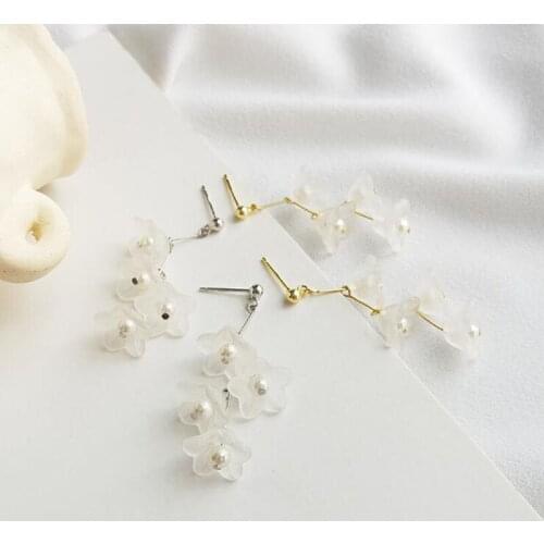 Cute Bell Orchid Flower Drop Earrings For Women Statement Korean Fashion 925 Sterling Silver Freshwater Pearl Earring Party Gift