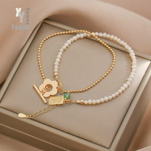 2021 New Classic Natural Pearl Flower Two Piece Charm Bracelets For Woman Elegant Jewelry For Korean Fashion Jewelry Girls
