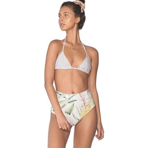 Womens Swimsuit Printed Dot Leaf Halter Back Buckle Triangle Bag Bikini Bathing Suits Beach Wear Swimwear Two-Piece Set