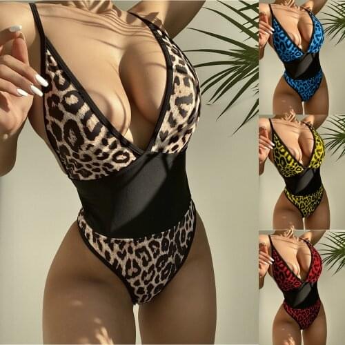 2021 Summer women Sexy one Pieces Printing Leopard Stitching straps Swimsuit Bikini New Women Beachwear breathe Beach swim Suit