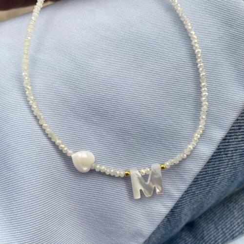 2021 handmade crystal beaded necklace custom letter pendant jewelry fashion simple neck accessory beach daily colar feminino