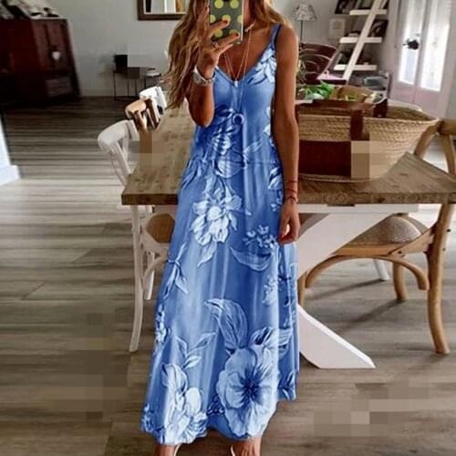 Sunflower Dress Women Floral Print Casual V Neck 5xl Strap Dress Sling Beach Boho Style Sukienka Plus Size Maxi Dress Sleeveless