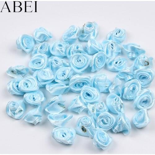 100pcs 15mm Light Blue Rose Head Artificial Silk Flower DIY Material Ribbon Boutique Accessories