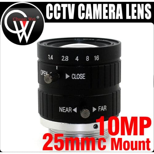 10MP 25mm HD Industrial Camera Fixed Manual IRIS Focus Zoom Lens C Mount CCTV Lens for CCTV Camera or Industrial Microscope