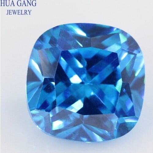 3x3~12x12mm Sea Blue Color Cushion Cut Shape Loose CZ Stone Beads Brilliant Cut 5A Synthetic Gems Cubic Zirconia For Jewelry