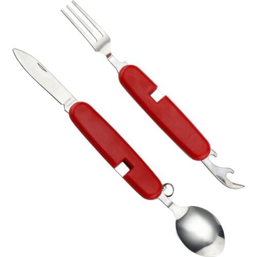 4 in 1 Multifunctional Outdoor Tableware Stainless Steel Foldable Fork Spoon Knife Picnic Camping Hiking Dinnerware Drop Ship