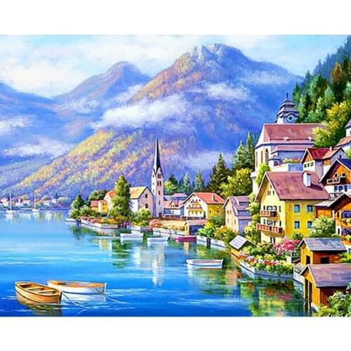 5D diamond painting River Scenery Diamond Embroidery Landscape Cross Stitch Full Drill Mosaic diamond Art living room Decor