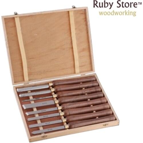 A1005-8PCS 415mm Woodturning Tools SET H.S.S Blade & American Walnut Handle in Wooden Box, Woodworking