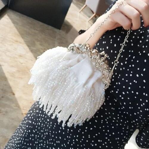Womens white Wedding Clutch Purse Exquisite beading Tassel Evening Bag Luxury Designer Party Handbag chain shoulder bags B364