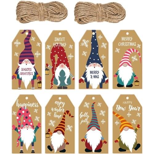 100PCS Christmas Craft Paper Tags With Rope Tree Hanging Christmas Noface Santa Claus Labels 2021 Xmas Gift Wrapping DIY Supply