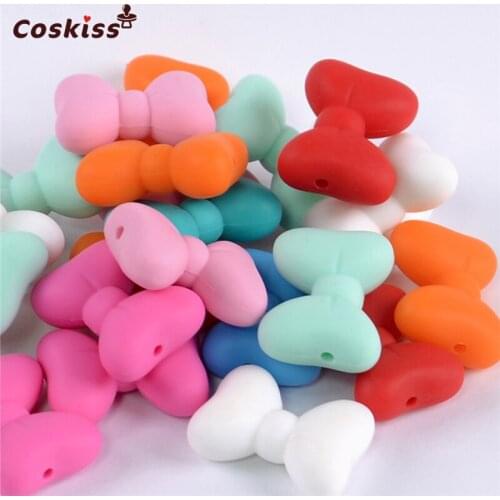 10pcs New Product Bow Tie Beads Made From Food Grade Silicone With Baby Teether Bracelet/necklace DIY Fashion Pendant