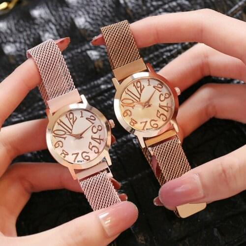 Fashion Arabic Numerals Gradient Dial Women Watches Luxury Magnet Clasp Mesh Belt Quartz Wristwatches Reloj Mujer Zegarek Damski