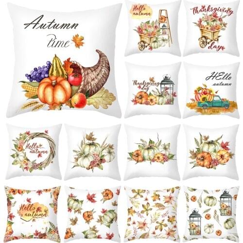 Fall Pumpkins Maple Leaf Pillowcase Plant Polyester Cushion Cover 45X45 Thanksgiving Decorative Throw Pillows Sofa Cushions Home