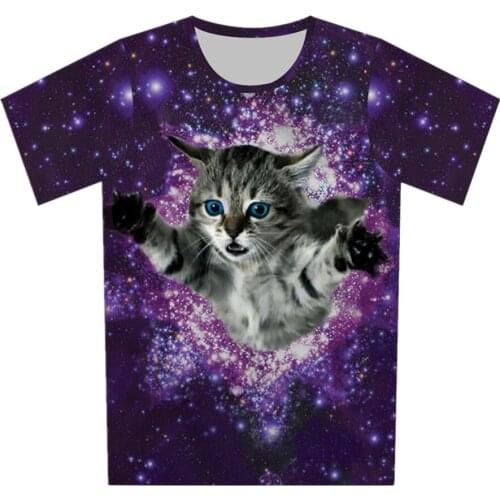 4-20 Years Old Children New Fashion Harajuku Tshirts Boy/Girl Graphic Tees T-shirt Kids 3d Print Cat Galaxy T shirt Summer Tops