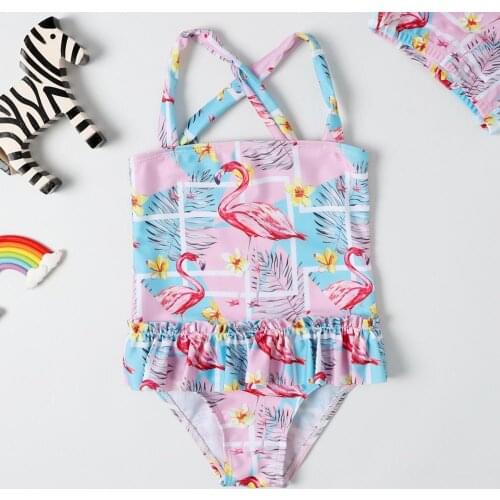 3~8Y Baby Girls Swimwear New 2019 Girls swimsuit one piece Children Flamingo Swimwear with Cap Kids Beach wear-SW413