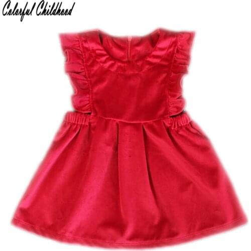 Baby Kids Sleeveless Dresses For Girls Velvet Ruffled Summer Party Red Vest Dress Toddler Kids Girl Children Clothes for 1-4t