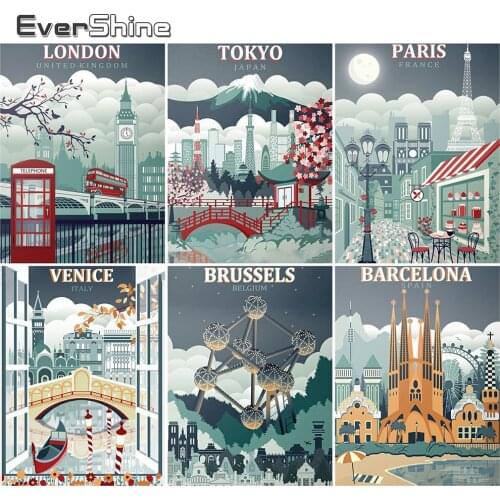 EverShine 5D Full Drill Square Diamond Embroidery Scenic Diamond Painting London DIY Japan Picture Of Rhinestone Mosaic Wall Art