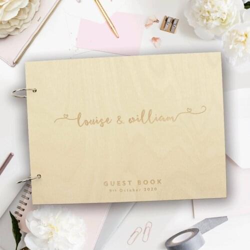 Wooden Wedding Guest Book, Ringed, Ring Rustic Guestbook, Laser Engraved Names Bride and Groom, Handmade