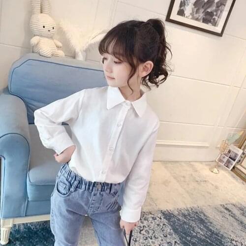 Teenage Girls Cotton White Long Sleeve Shirt Kids Turn-Down Collar School Blouses Toddler Baby Girl Solid Top Blouses and Shirts