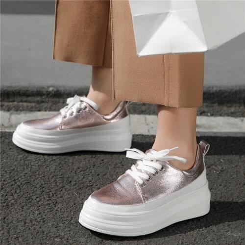 Vulcanized Shoes Womens Trainers Shoes Wedges Cow Leather Tennis Sneakers Low Top Party Oxfords Walking Loafers Casual Shoes New