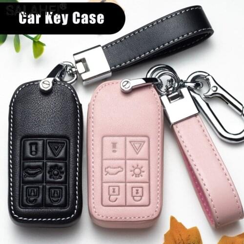 Leather Car Key Case Protection For Volvo C30 C70 S80 S60 S40 D5 V50 V70 XC70 XC90 5 6 Button Remote Fob Shell Cover Accessories