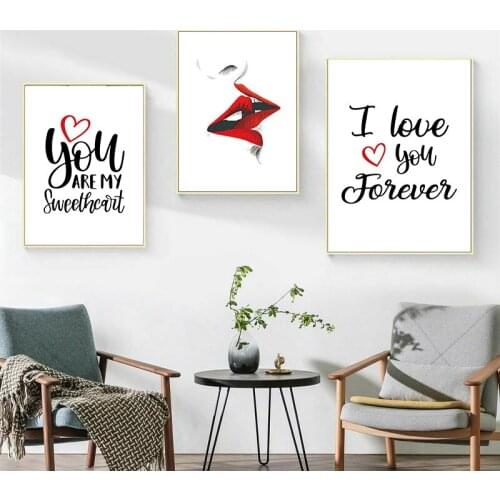 Red Lips Kiss Love Quote Wall Art Print Posters And Prints Wall Picture Canvas Poster Nordic Home Decoration Painting