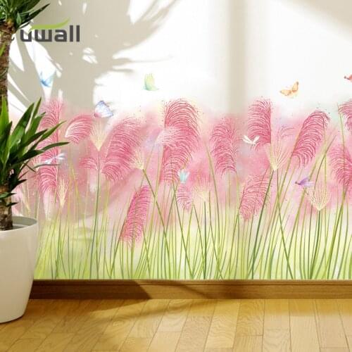 PVC Creative Pink Grass Wall Stickers Home Decor Living Room Bedroom Skirting Wall Decoration Self Adhesive Room Decor Sticker