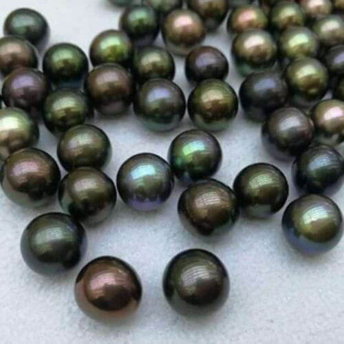 Fine lots 10 pcs 9.5-10.5mm round loose half drilled black pearl