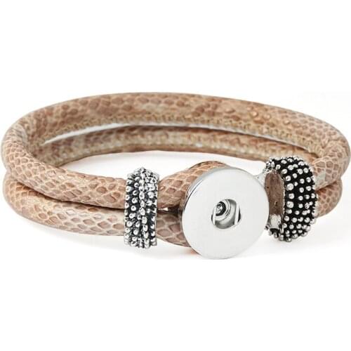 Fashion Men Snake PU Leather Metal Diy 18mm Snap Button Interchangeable Bangle Bracelet Jewelry