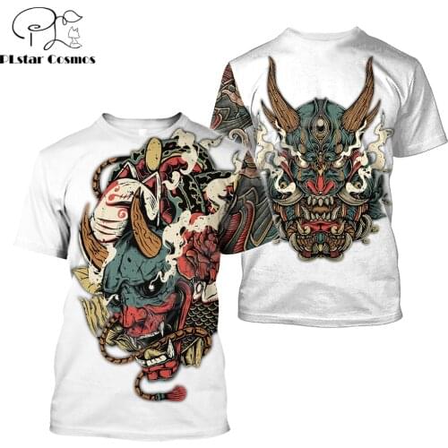 Hot Sale t shirt Oni Mask White Tattoo 3D All Over Printed Mens Summer Short sleeve O-Neck Unisex Casual sports T-shirt DX-16
