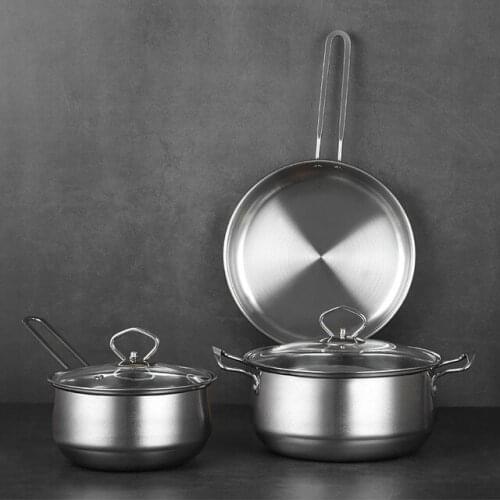 Stainless Steel Cookware set 3Sets,Soup Pot, Milk Pot, Frying Pan with Lid