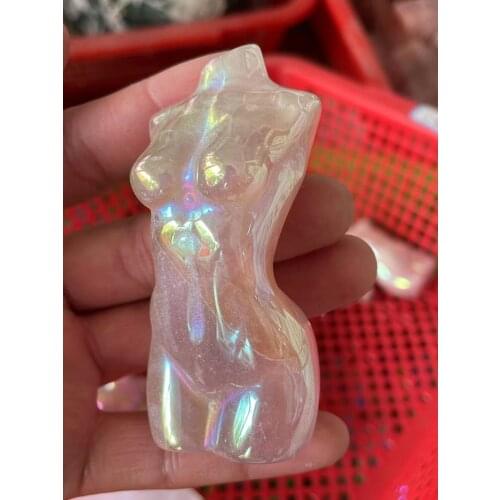 Natural powder crystal hand-carved goddess electroplating craft carved healing ornaments