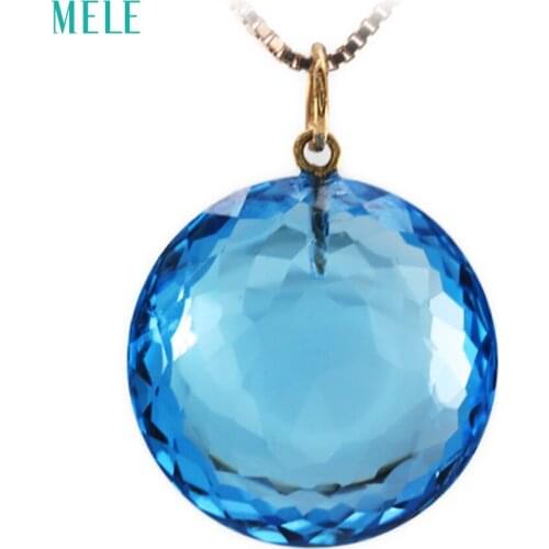 Natural deep blue topaz pendant for women,big round shape 18K gold 17mm*17mm fashion and trendy jewelry,best gift for friends