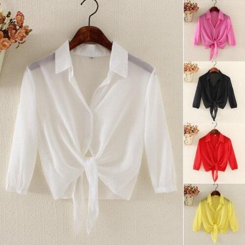 New Women Shirt Summer Blouse Short Sleeve Woman White Shirt Female Sunscreen Shirts Casual Tops Loose Beach Office Blusas M17