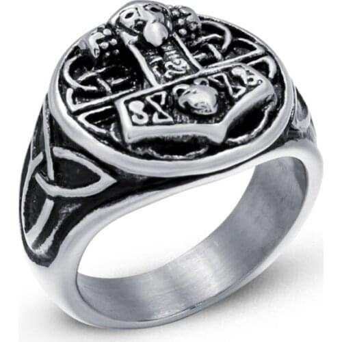 2019 New Male Stainless Steel Norse Viking Nordic Myth thor hammer High Quality fashion wholesale ring fashion jewelry Wholesale