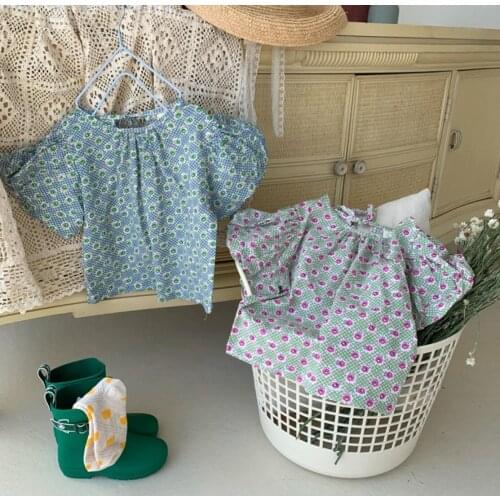 2021 new girls printed shirt cotton summer short sleeve kids top