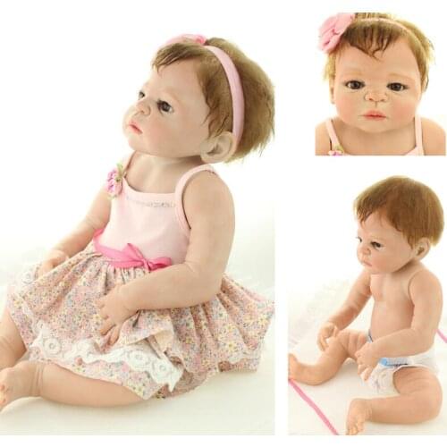 New 58cm Victoria full silicone reborn dolls girl body rooted brown hair Handmade Baby Bonecas Reborn kids bebe Gift