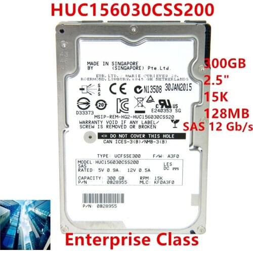 New Original HDD For Hgst 300GB 2.5" SAS 12 Gb/s 128MB 15K For Internal Hard Disk For Enterprise Class HDD For HUC156030CSS200