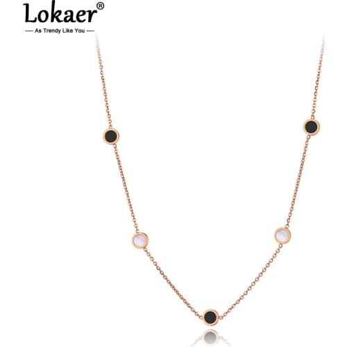 Lokaer Original Design Titanium Stainless Steel Acrylic & Shell Charm Necklace Bohemia CZ Crystal Pendant Chain For Women N20267