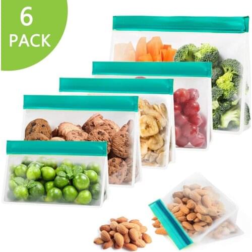 6Pcs Food Grade PEVA Lunch Bag Leakproof Freezer Bags Reusable Ziplock Food Storage Bags For Snack Cookie Bread Food Storage
