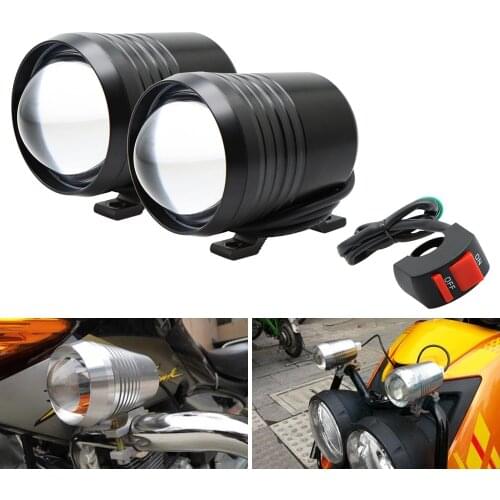 A Pair of 15W White U2 Black Laser Gun LED Lights With Motorcycle Lamp Switch, Motorcycle Spotlight, Driving Fog Lamp Headlamp